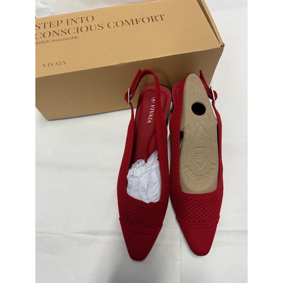 Vivaia Slingback Block Heel Knit Pointed Toe Pumps Red Shoes‎ Size EU/37 US/6.5 - Picture 6 of 9